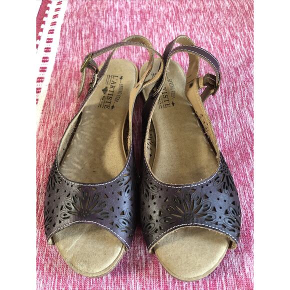 L'artiste Spring Purple Strappy Sandals Leather Shoes Flower EUR 40 / US 9.5 - Picture 2 of 9